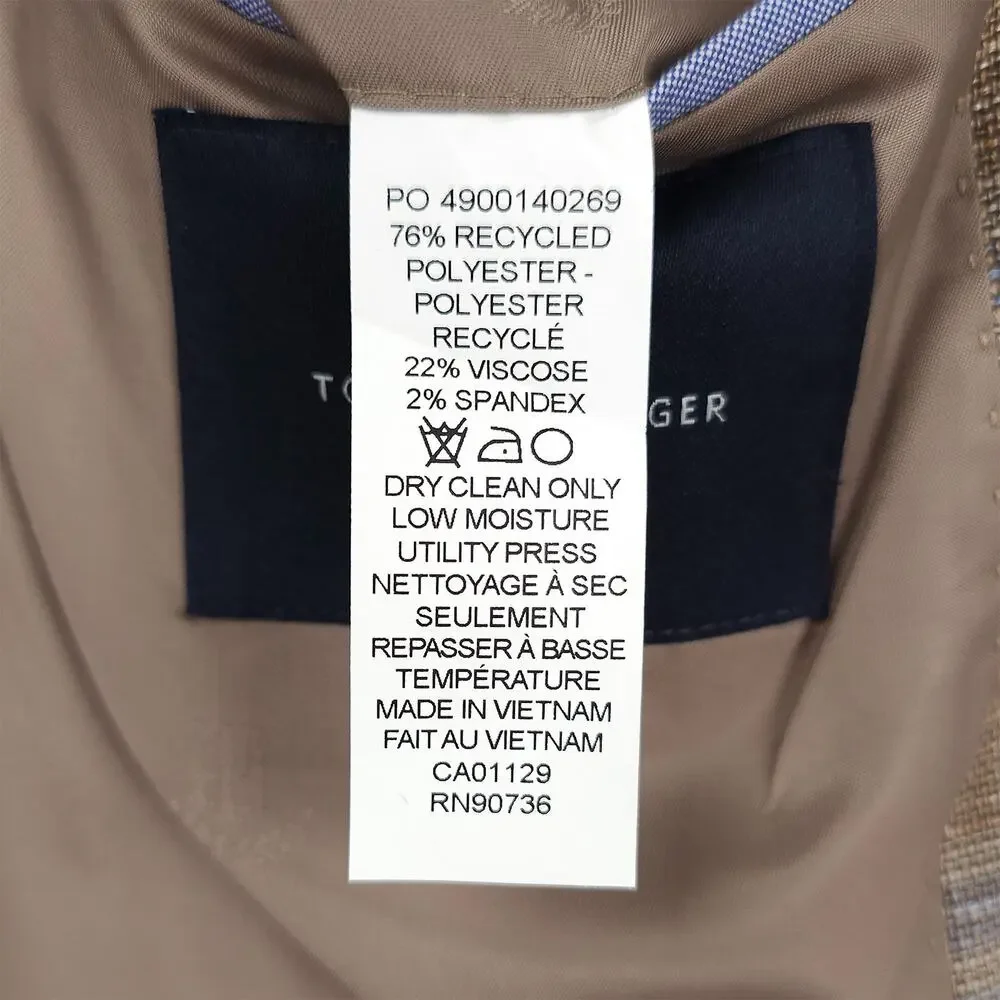 Tommy Hilfiger Mens Modern Fit Sport Coat 40L Tan Blue Plaid Stretch Basketweave
